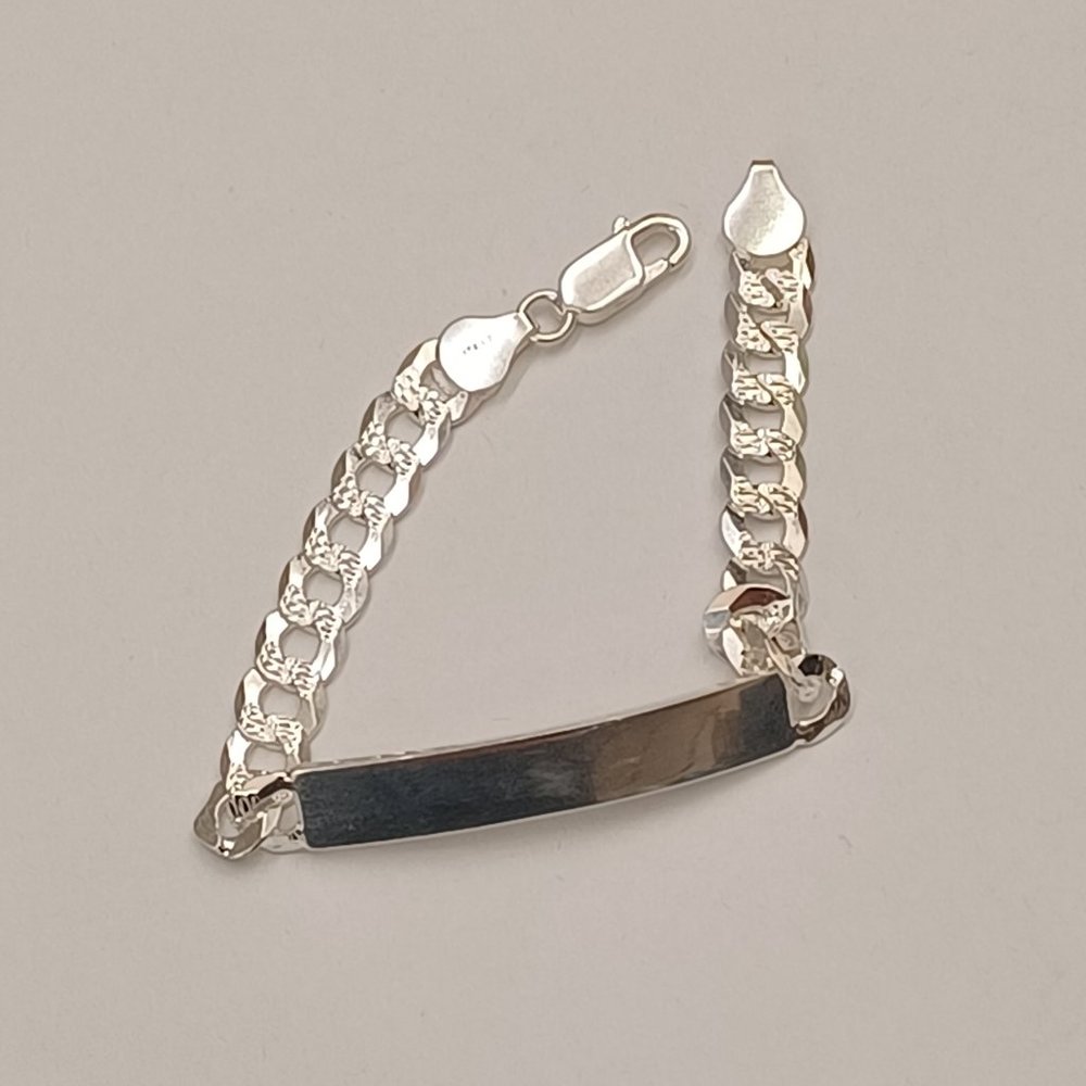 925 Sterling Silver Cuban Id Diamond Cut Men Bracelet